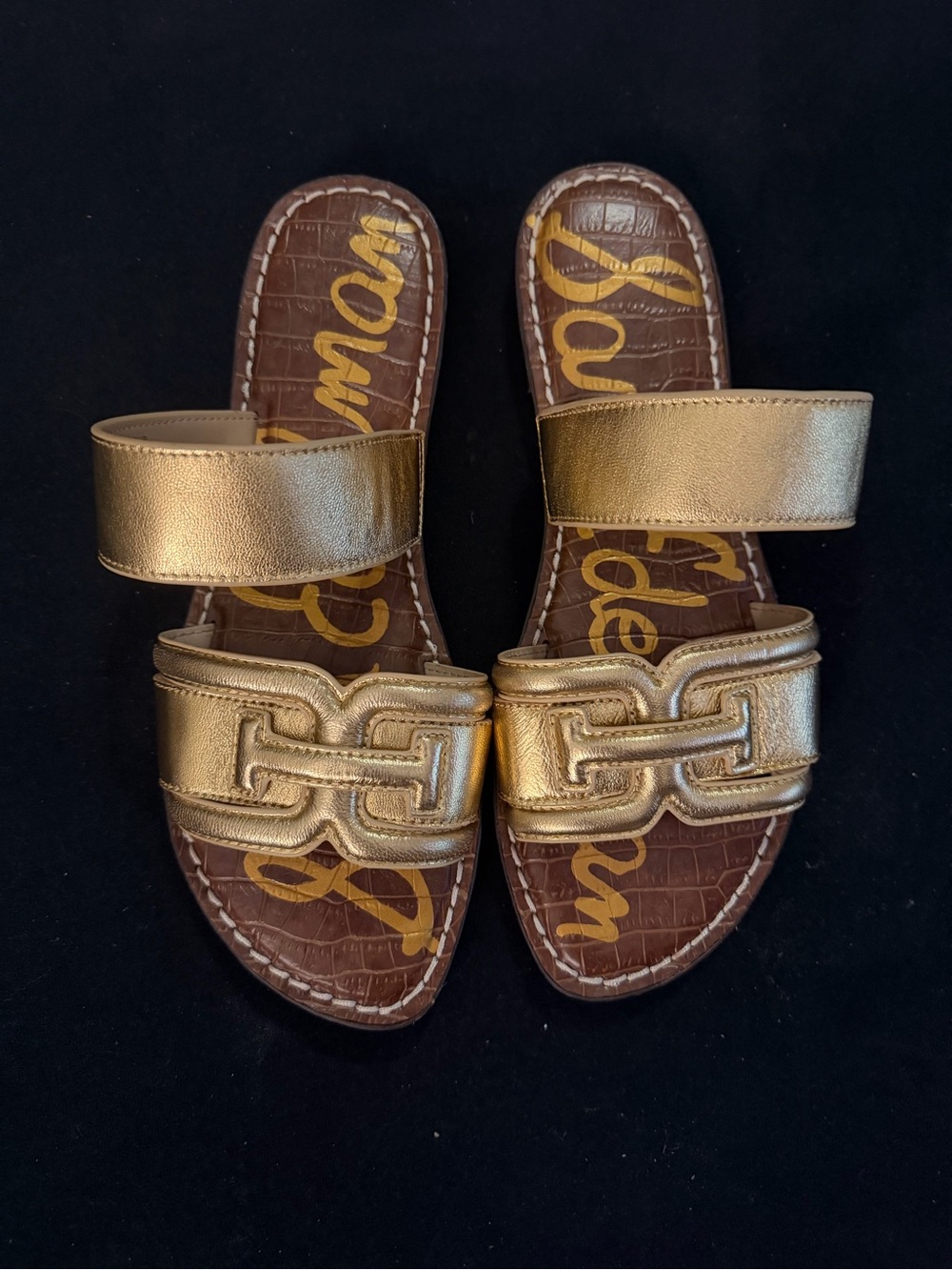 Sam Edelman Gold Double-Strap Slide Sandals